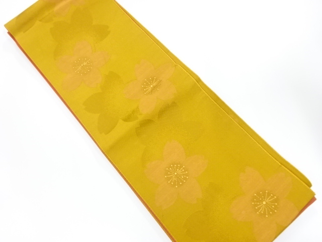 桜模様織り出し　半幅帯